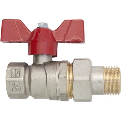 Valvola a sfera 1/2" MF con bocchettone e farfalla Valvola a sfera 1/2" MF con bocchettone e farfalla