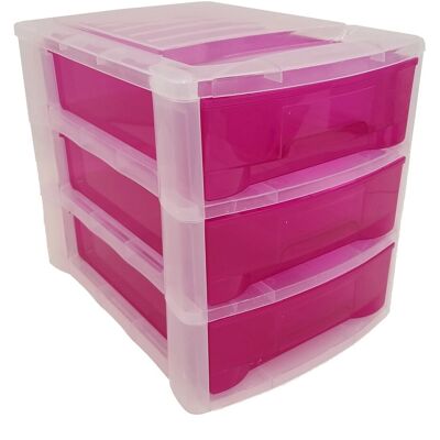 - Cassettiera 3 cassetti Midi Clear 27x36x30 cm fucsia - Cassettiera 3 cassetti Midi Clear 27x36x30 cm fucsia