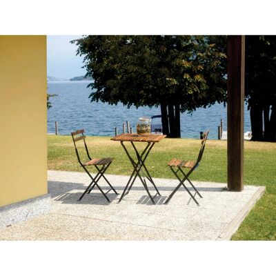 - Tavolo e sedie da giardino Bistrò in ferro e acacia nero 2 posti - Tavolo e sedie da giardino Bistrò in ferro e acacia nero 2 posti
