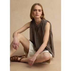 LES COPAINS, Blusa Senza Maniche In Puro Cotone Marrone Regular Fit, Donna, Marrone, Taglia: S LES COPAINS, Blusa Senza Maniche In Puro Cotone Marrone Regular Fit, Donna, Marrone, Taglia: S