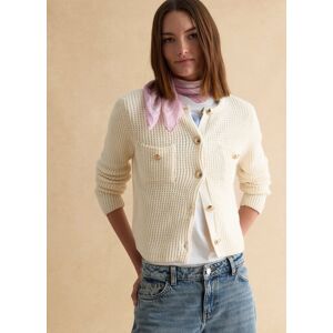 LES COPAINS, Cardigan In Puro Cotone Bianco Regular Fit Con Design A Maglia E Bottoni, Donna, Bianco, Taglia: S LES COPAINS, Cardigan In Puro Cotone Bianco Regular Fit Con Design A Maglia E Bottoni, Donna, Bianco, Taglia: S