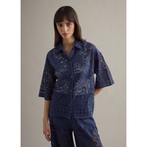 PIOMBO, Polo Blu In Crochet Traforato Di Misto Cotone Regular Fit, Donna, Blu, Taglia: S PIOMBO, Polo Blu In Crochet Traforato Di Misto Cotone Regular Fit, Donna, Blu, Taglia: S