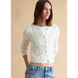 LES COPAINS, Cardigan In Misto Cotone Bianco Regular Fit Con Lavorazione A Maglia, Donna, Bianco, Taglia: L LES COPAINS, Cardigan In Misto Cotone Bianco Regular Fit Con Lavorazione A Maglia, Donna, Bianco, Taglia: L