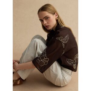 LES COPAINS, Camicia In Misto Lyocell Marrone Regular Fit Con Ricami Floreali, Donna, Marrone, Taglia: M LES COPAINS, Camicia In Misto Lyocell Marrone Regular Fit Con Ricami Floreali, Donna, Marrone, Taglia: M