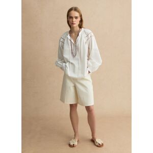 LES COPAINS, Blusa In Misto Cotone E Lino Bianca Regular Fit Con Dettagli Traforati, Donna, Bianco, Taglia: S LES COPAINS, Blusa In Misto Cotone E Lino Bianca Regular Fit Con Dettagli Traforati, Donna, Bianco, Taglia: S