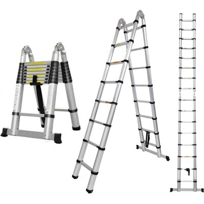 Scala telescopica doppia 2in1 con giunto / articolata - 5 m, in alluminio Scala telescopica doppia 2in1 con giunto / articolata - 5 m, in alluminio
