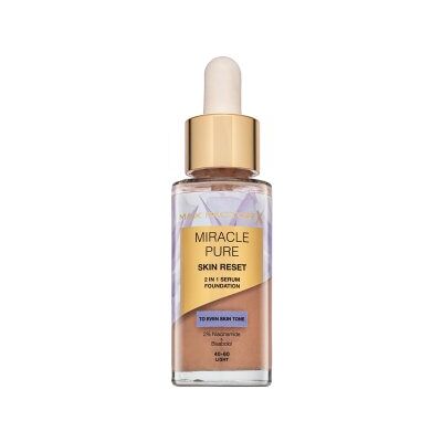 Max Factor Miracle Pure Skin Reset 2in1 Serum Foundation fondotinta liquido per il rinnovamento della pelle 40-60 Light 30 ml Max Factor Miracle Pure Skin Reset 2in1 Serum Foundation fondotinta liquido per il rinnovamento della pelle 40-60 Light 30 ml