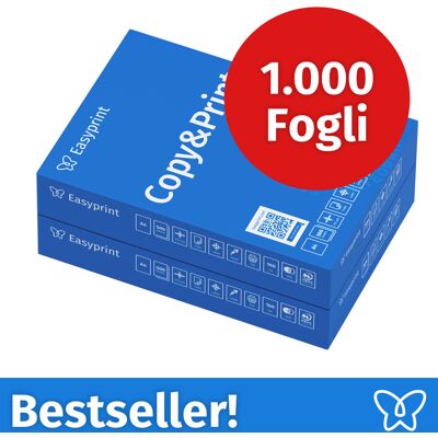 NUOVO! Carta per stampanti Easyprint Carta per fotocopie 1000 fogli 2 x 500 A4 Premium bianco brillante Vincitore del test CIE 160 Certificato ambientale 100% PEFC NUOVO! Carta per stampanti Easyprint Carta per fotocopie 1000 fogli 2 x 500 A4 Premium bianco brillante Vincitore del test CIE 160 Certificato ambientale 100% PEFC