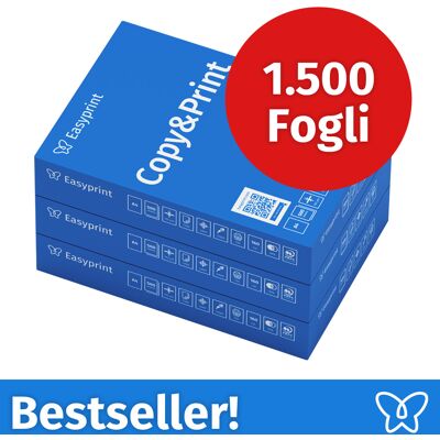 NUOVO! Carta per stampanti Easyprint Carta per fotocopie 1500 fogli 3 x 500 A4 Premium bianco brillante Vincitore del test CIE 160 Certificato ambientale 100% PEFC NUOVO! Carta per stampanti Easyprint Carta per fotocopie 1500 fogli 3 x 500 A4 Premium bianco brillante Vincitore del test CIE 160 Certificato ambientale 100% PEFC