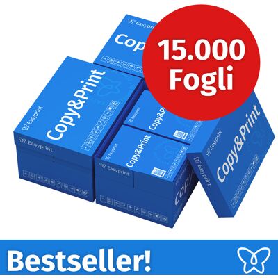 NUOVO! Carta per stampanti Easyprint Carta per fotocopie 15000 fogli 30 x 500 A4 Premium bianco brillante Vincitore del test CIE 160 Certificato ambientale 100% PEFC NUOVO! Carta per stampanti Easyprint Carta per fotocopie 15000 fogli 30 x 500 A4 Premium bianco brillante Vincitore del test CIE 160 Certificato ambientale 100% PEFC
