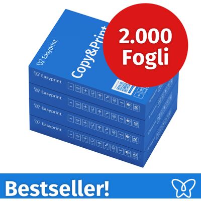 NUOVO! Carta per stampanti Easyprint Carta per fotocopie 2000 fogli 4 x 500 A4 Premium bianco brillante Vincitore del test CIE 160 Certificato ambientale 100% PEFC NUOVO! Carta per stampanti Easyprint Carta per fotocopie 2000 fogli 4 x 500 A4 Premium bianco brillante Vincitore del test CIE 160 Certificato ambientale 100% PEFC
