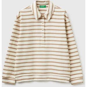 United Colors Of Benetton Benetton, Polo In Felpa A Righe, Beige, Donna XS United Colors Of Benetton Benetton, Polo In Felpa A Righe, Beige, Donna XS