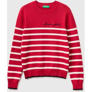 United Colors Of Benetton Benetton, Maglia A Righe Con Scritta Ricamata, Fragola, Donna XL United Colors Of Benetton Benetton, Maglia A Righe Con Scritta Ricamata, Fragola, Donna XL