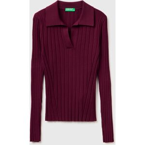 United Colors Of Benetton Benetton, Maglia A Costine Con Colletto Polo, Bordeaux, Donna XL United Colors Of Benetton Benetton, Maglia A Costine Con Colletto Polo, Bordeaux, Donna XL