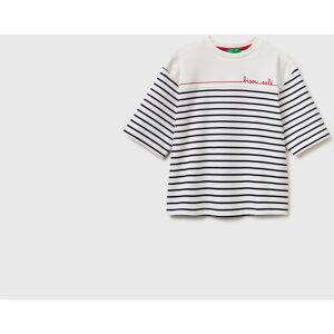 United Colors Of Benetton Benetton, T-shirt A Righe Marinière Con Ricamo, Blu Scuro, Donna XL United Colors Of Benetton Benetton, T-shirt A Righe Marinière Con Ricamo, Blu Scuro, Donna XL