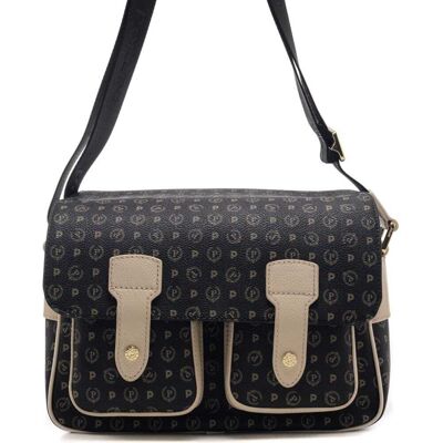Pollini borsa a tracolla donna heritage piccola con doppia tasca esterna nero avorio Pollini borsa a tracolla donna heritage piccola con doppia tasca esterna nero avorio