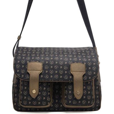 Pollini borsa a spalla donna heritage con doppia tasca esterna nero e bronzo Pollini borsa a spalla donna heritage con doppia tasca esterna nero e bronzo