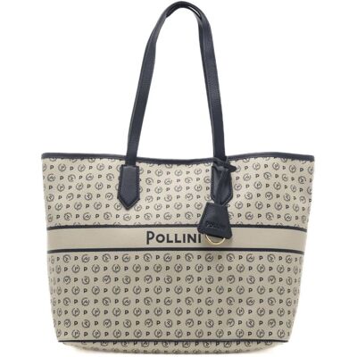 Pollini shopping bag da donna con pattern logo all over avorio blu Pollini shopping bag da donna con pattern logo all over avorio blu