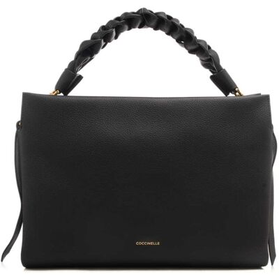 Coccinelle borsa a spalla grande da donna boheme grana double in vera pelle nera Coccinelle borsa a spalla grande da donna boheme grana double in vera pelle nera