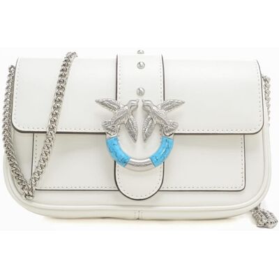 Pinko borsa a tracolla da donna love one pocket in vera pelle con dettagli argento bianca Pinko borsa a tracolla da donna love one pocket in vera pelle con dettagli argento bianca