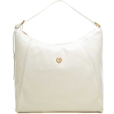 Pollini borsa a spalla da donna con logo monogram in metallo sul davanti avorio Pollini borsa a spalla da donna con logo monogram in metallo sul davanti avorio