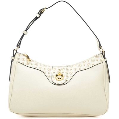Pollini borsa a spalla da donna con inserti pattern logo monogram avorio Pollini borsa a spalla da donna con inserti pattern logo monogram avorio