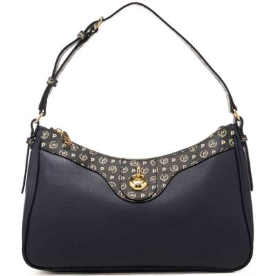 Pollini borsa a spalla da donna con inserti con stampa heritage e manico regolabile blu navy Pollini borsa a spalla da donna con inserti con stampa heritage e manico regolabile blu navy