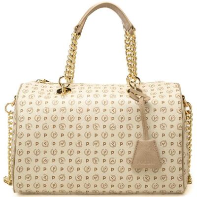 Pollini borsa da donna con doppio manico e tracolla in catena con spallina avorio ghiaccio Pollini borsa da donna con doppio manico e tracolla in catena con spallina avorio ghiaccio