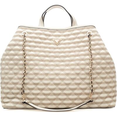 Guess borsa grande da donna con doppia portabilità a mano e a spalla con dettagli a contrasto colore beige Guess borsa grande da donna con doppia portabilità a mano e a spalla con dettagli a contrasto colore beige