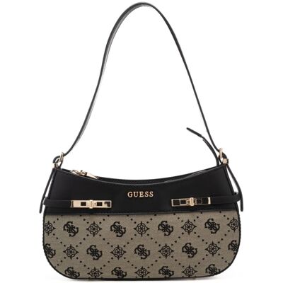Guess borsa a spalla da donna con inserti in tessuto con logo 4g all over a contrasto nera Guess borsa a spalla da donna con inserti in tessuto con logo 4g all over a contrasto nera