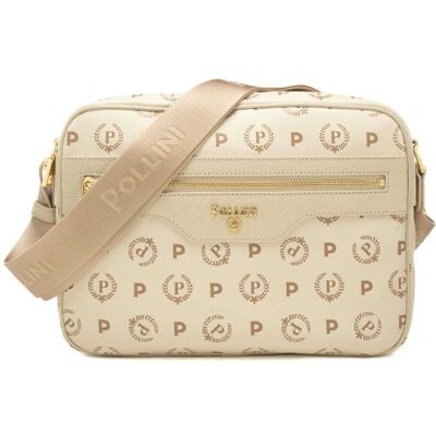 Pollini borsa a tracolla da donna con tasca con zip frontale e stampa pattern heritage avorio Pollini borsa a tracolla da donna con tasca con zip frontale e stampa pattern heritage avorio