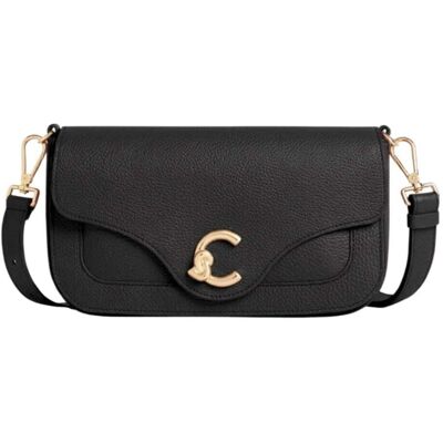 Coccinelle borsa a tracolla da donna c-me calf in vera pelle con logo monogram in metallo davanti nera Coccinelle borsa a tracolla da donna c-me calf in vera pelle con logo monogram in metallo davanti nera