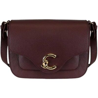 Coccinelle borsa a tracolla c-me in pelle berry e logo oro Coccinelle borsa a tracolla c-me in pelle berry e logo oro