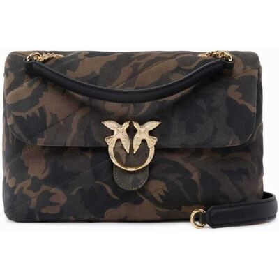 Pinko borsa a tracolla media love bag puff in suede con stampa camouflage e fibbia gioiello Pinko borsa a tracolla media love bag puff in suede con stampa camouflage e fibbia gioiello