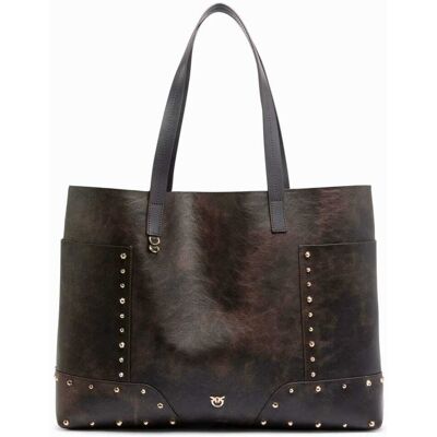 Pinko borsa shopper in pelle cloud con patch e borchie Pinko borsa shopper in pelle cloud con patch e borchie