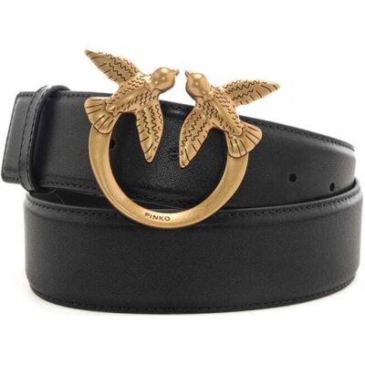 Pinko cintura alta 4cm love birds in pelle nero oro Pinko cintura alta 4cm love birds in pelle nero oro