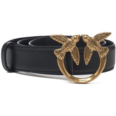 Pinko cintura media 3cm love birds in pelle nero oro Pinko cintura media 3cm love birds in pelle nero oro