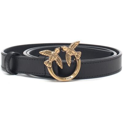 Pinko cintura sottile 2cm love birds in pelle nero oro Pinko cintura sottile 2cm love birds in pelle nero oro