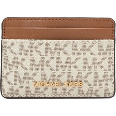 Michael Kors portacarte da donna in vera pelle con logo all over e logo lettering sul davanti vaniglia Michael Kors portacarte da donna in vera pelle con logo all over e logo lettering sul davanti vaniglia