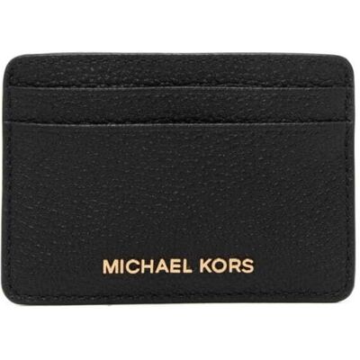 Michael Kors portacarte da donna in vera pelle martellata logo lettering sul davanti nero Michael Kors portacarte da donna in vera pelle martellata logo lettering sul davanti nero