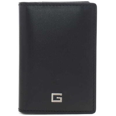 Guess portacarte a libro in verticale da uomo con logo g in metallo sul davanti nero Guess portacarte a libro in verticale da uomo con logo g in metallo sul davanti nero