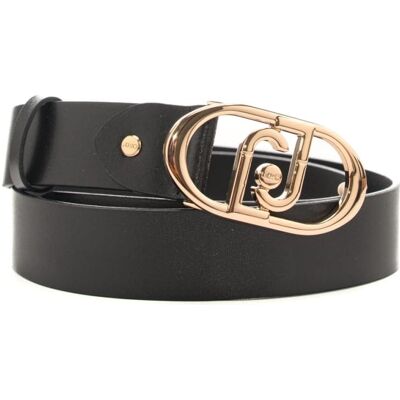 Liu Jo cintura da donna con finitura liscia e maxi logo monogram in metallo sul davanti nera Liu Jo cintura da donna con finitura liscia e maxi logo monogram in metallo sul davanti nera