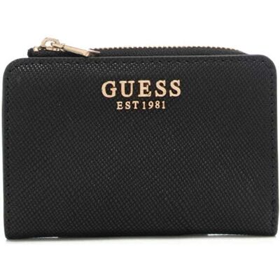 Guess portacarte da donna con logo lettering in metallo sul davanti nero Guess portacarte da donna con logo lettering in metallo sul davanti nero