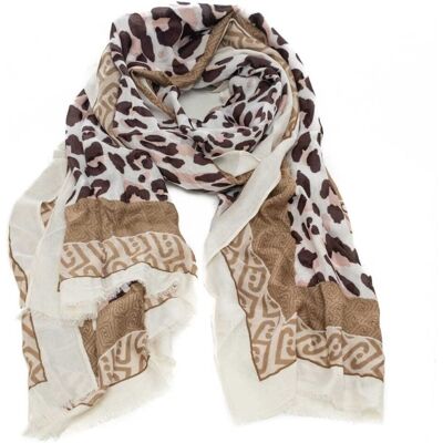 Liu Jo stola da donna con stampa a fantasia animalier e logo monogram naturale Liu Jo stola da donna con stampa a fantasia animalier e logo monogram naturale