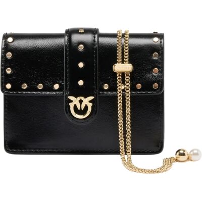 Pinko portacarte love pocket in pelle con tracolla a catena nero Pinko portacarte love pocket in pelle con tracolla a catena nero