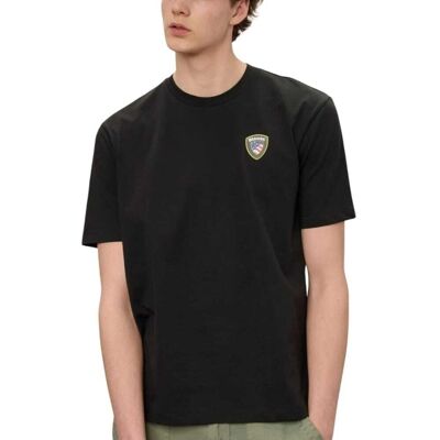 Blauer t-shirt girocollo da uomo faxon con scudo loggato stampato nera Blauer t-shirt girocollo da uomo faxon con scudo loggato stampato nera
