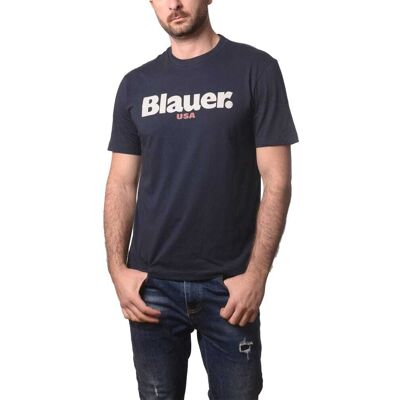 Blauer t-shirt da uomo ernst in cotone con maxi logo lettering a contrasto stampato sul davanti blu Blauer t-shirt da uomo ernst in cotone con maxi logo lettering a contrasto stampato sul davanti blu