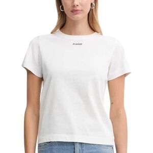 Pinko t-shirt da donna basic in jersey di cotone con mini logo lettering bianca Pinko t-shirt da donna basic in jersey di cotone con mini logo lettering bianca