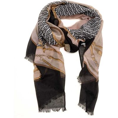 Liu Jo stola double da donna stampa catene e logo monogram all over nera Liu Jo stola double da donna stampa catene e logo monogram all over nera