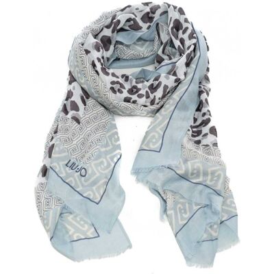 Liu Jo stola da donna con stampa a fantasia animalier e logo monogram celeste Liu Jo stola da donna con stampa a fantasia animalier e logo monogram celeste